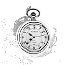 A vintage pocket watch floating in a river, representing the fleeting nature of time and travel tattoo design idea