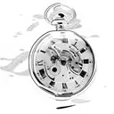 A vintage pocket watch floating in a river, representing the fleeting nature of time and travel tattoo design idea