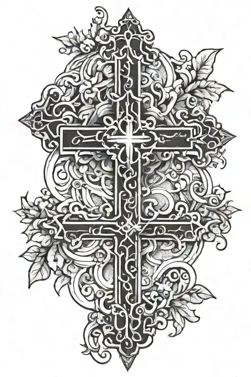 cross with bible verse written tattoo design idea