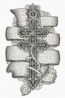 cross with bible verse written tattoo design idea