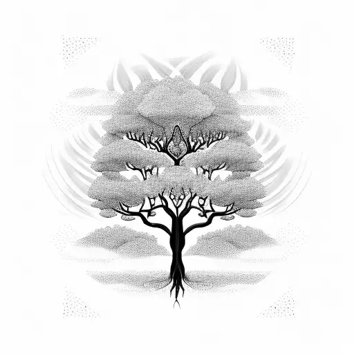 A tree of life with flowing tai chi movements tattoo design idea