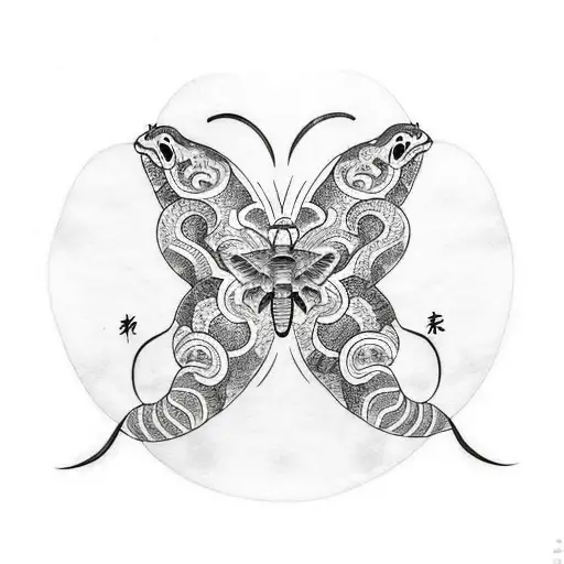 two snake heads that looks like a butterfly  tattoo design idea