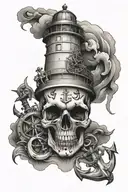 skull, anchor, light house tattoo design idea