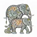 elephant mother and son surrounded by paisley pattern tattoo design idea