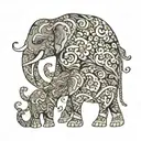elephant mother and son surrounded by paisley pattern tattoo design idea