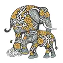 elephant mother and son surrounded by paisley pattern tattoo design idea