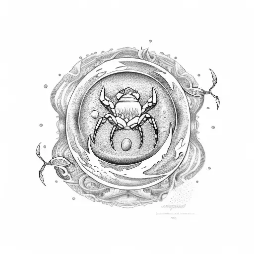 moon with waves and a crab in it tattoo design idea