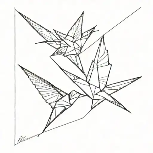 two paper cranes origami facing each other side view tattoo design idea