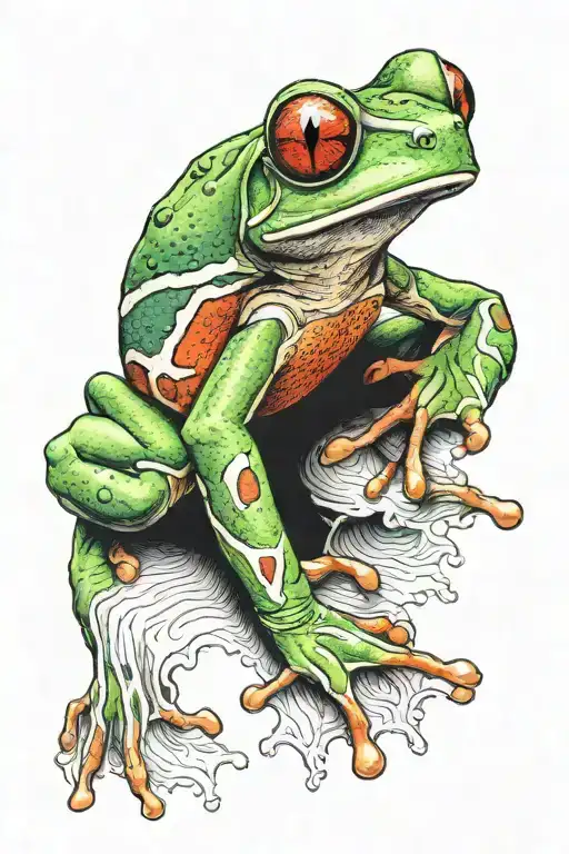 Red-eyed tree frog with minimal background tattoo design idea