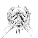 Devil hand touching a baby's forehead  tattoo design idea
