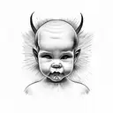 Devil hand touching a baby's forehead  tattoo design idea