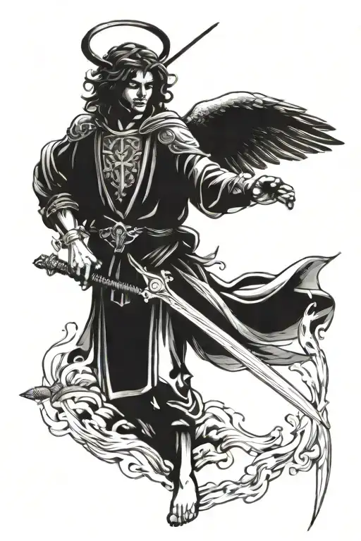 Gabriel the angel with swords in his hands tattoo design idea