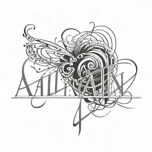 minimal tattoo with the names Aaliyah and Omari tattoo design idea