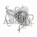 minimal tattoo with the names Aaliyah and Omari tattoo design idea