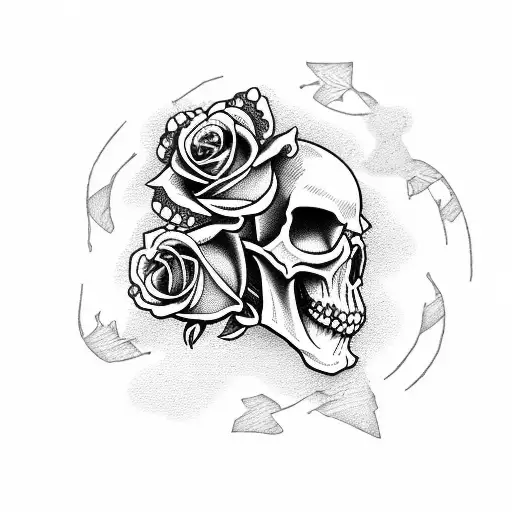 Skull with roses and anchor tattoo design idea