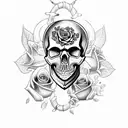 Skull with roses and anchor tattoo design idea