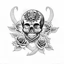 Skull with roses and anchor tattoo design idea