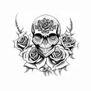 Skull with roses and anchor tattoo design idea