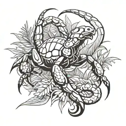 Scorpion crawling through a jungle background tattoo design idea