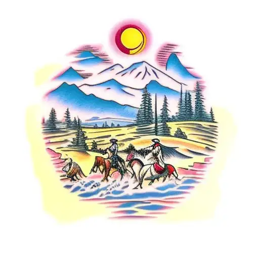 feminist old western landscape scene  tattoo design idea