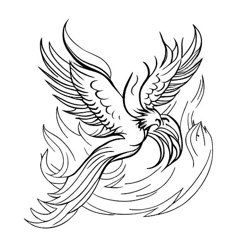 A minimalist tattoo of a phoenix rising from the ashes, symbolizing the client's strong mindset and ability to overcome  tattoo design idea