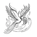 A minimalist tattoo of a phoenix rising from the ashes, symbolizing the client's strong mindset and ability to overcome  tattoo design idea