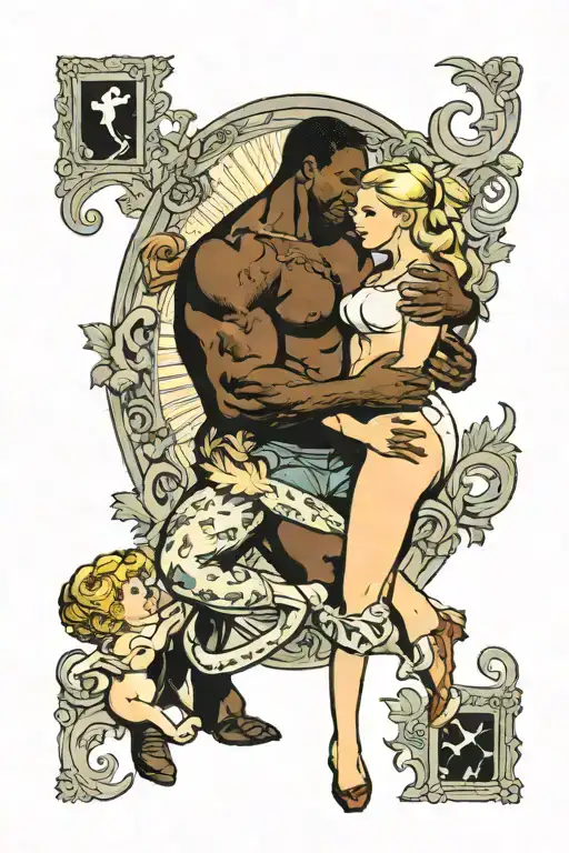 big black muscular man nursing nude slim young fragile european blonde teenage girl tattoo design idea