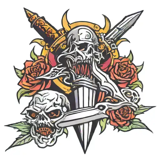 dagger stabbing in to throat  tattoo design idea