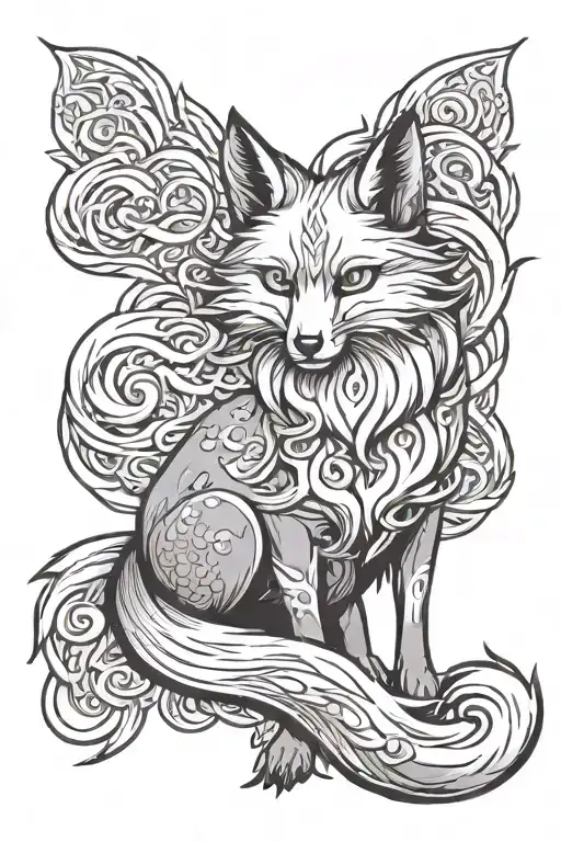 kuruma nine tail fox sitting tattoo design idea