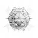 An intricate geometric pattern incorporating basketball and mathematical symbols tattoo design idea