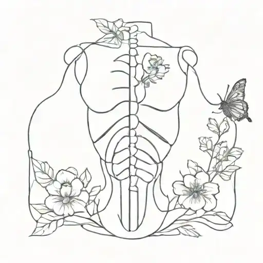 rib cage with flowers tattoo design idea