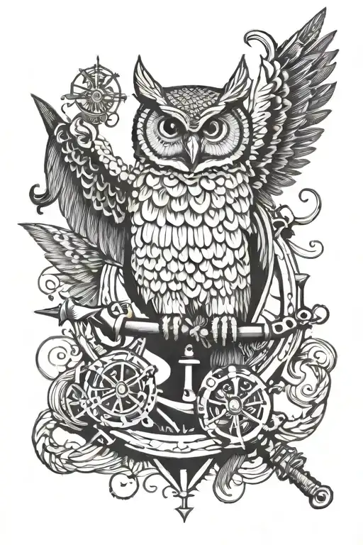 owl fly, anchor with fish and scorpion, helicopter, search and rescue tattoo design idea