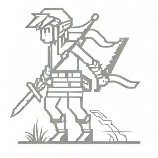 link from zelda pixelart b&w silhouette tattoo design idea