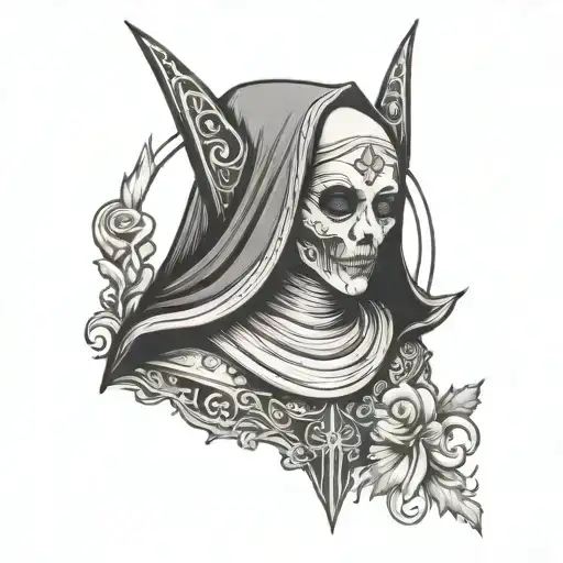scary nun smoking tattoo design idea