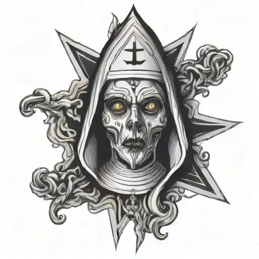 scary nun smoking tattoo design idea