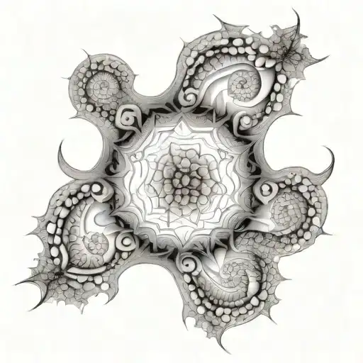 fine line tstoo of a base mandlebrot fractal. include the filaments along the edges. leave the centers blank tattoo design idea