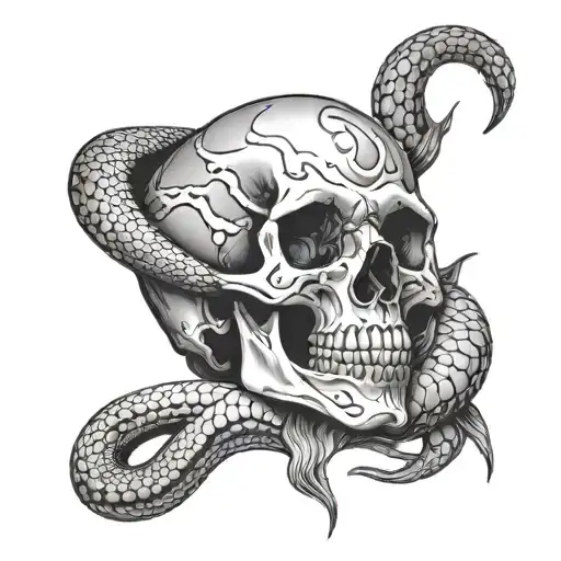 Skull with a snake inside tattoo design idea