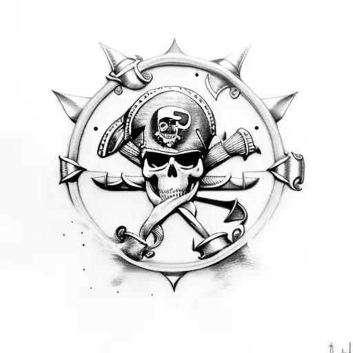 pirate war ships water canons pistols sword  tattoo design idea