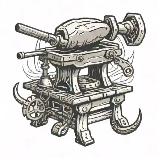 anvil, blacksmith, fishing rod tattoo design idea