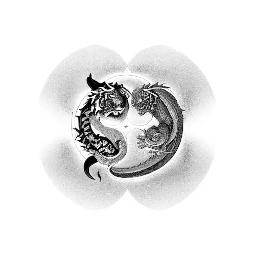 Tiger and dragon entwined in a yin-yang symbol tattoo design idea