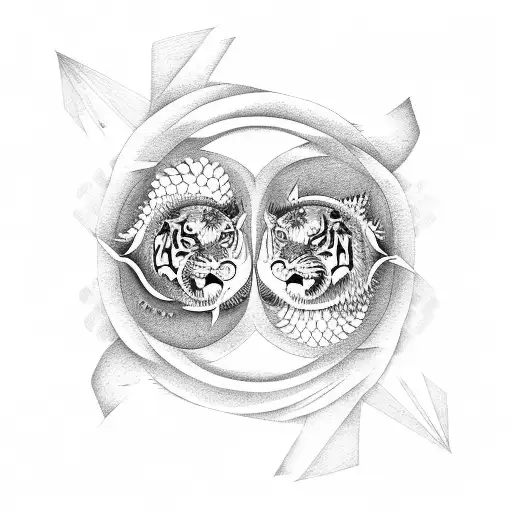 Tiger and dragon entwined in a yin-yang symbol tattoo design idea