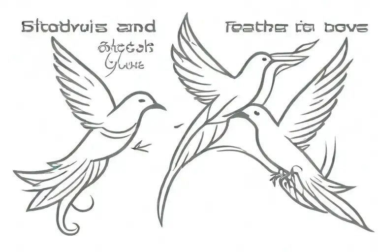 feather and dove with words tattoo design idea