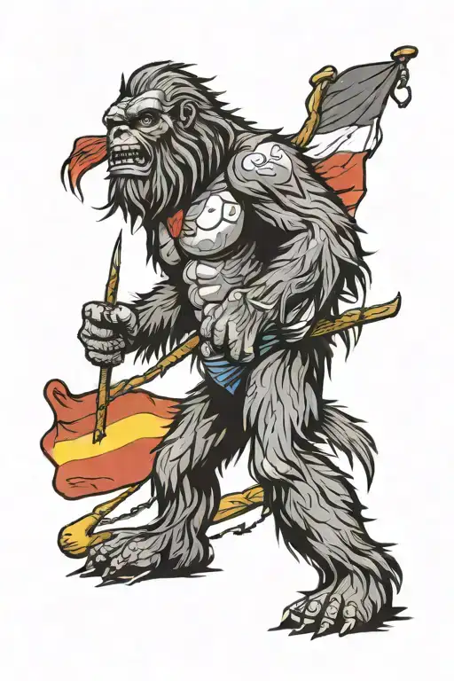 Sasquatch with German flag tattoo design idea