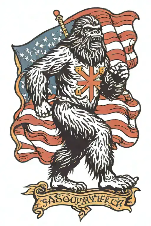 Sasquatch flying German flag tattoo design idea