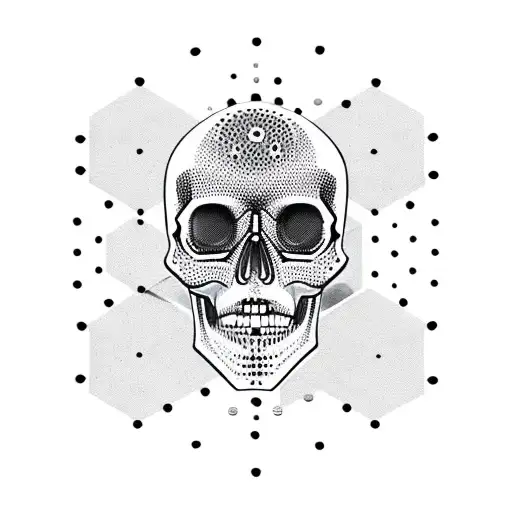 skull with dots an hexagons tattoo design idea