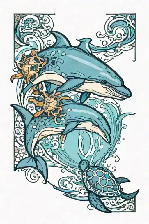 dolphin and sea turtle tattoo design idea