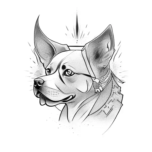 warrior after a battle petting a dog tattoo design idea