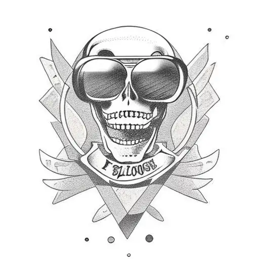 full body skeleton sunbathing with sunglasses tattoo design idea