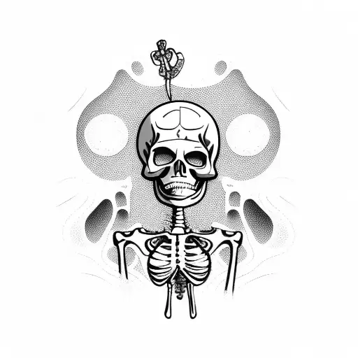 full body skeleton sunbathing with sunglasses tattoo design idea