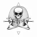 skeleton lying in a hammock looking up, wearing sunglasses with a relaxed attitude tattoo design idea